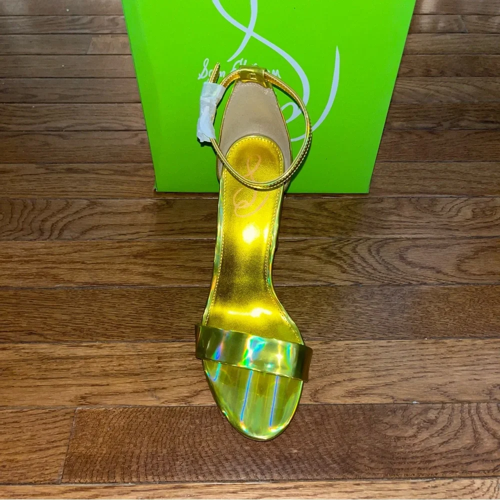 Sam Edelman Yaro Block Heeled Sandals Metallic Gold Leather Women’s 9 - Picture 4 of 14